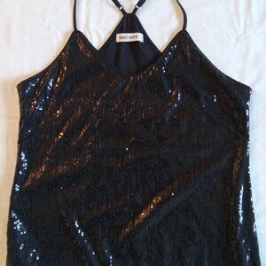 Women's pre-owned Grace Karin sequinned spaguetti strap top, black, medium.